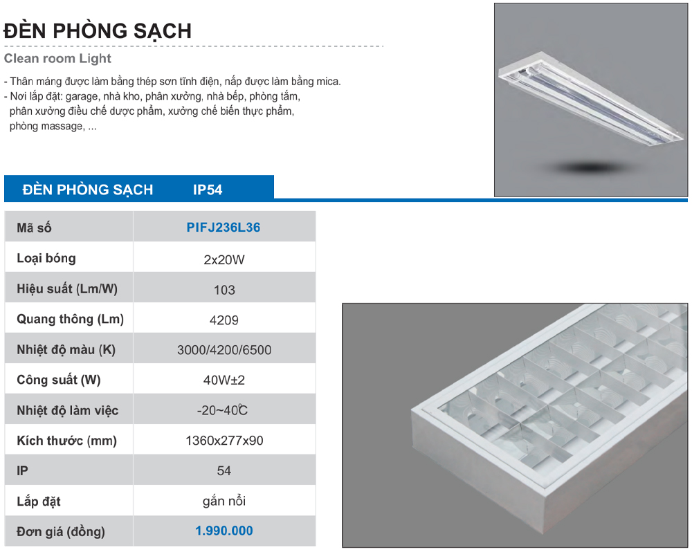 catalouge đèn led phòng sạch paragon