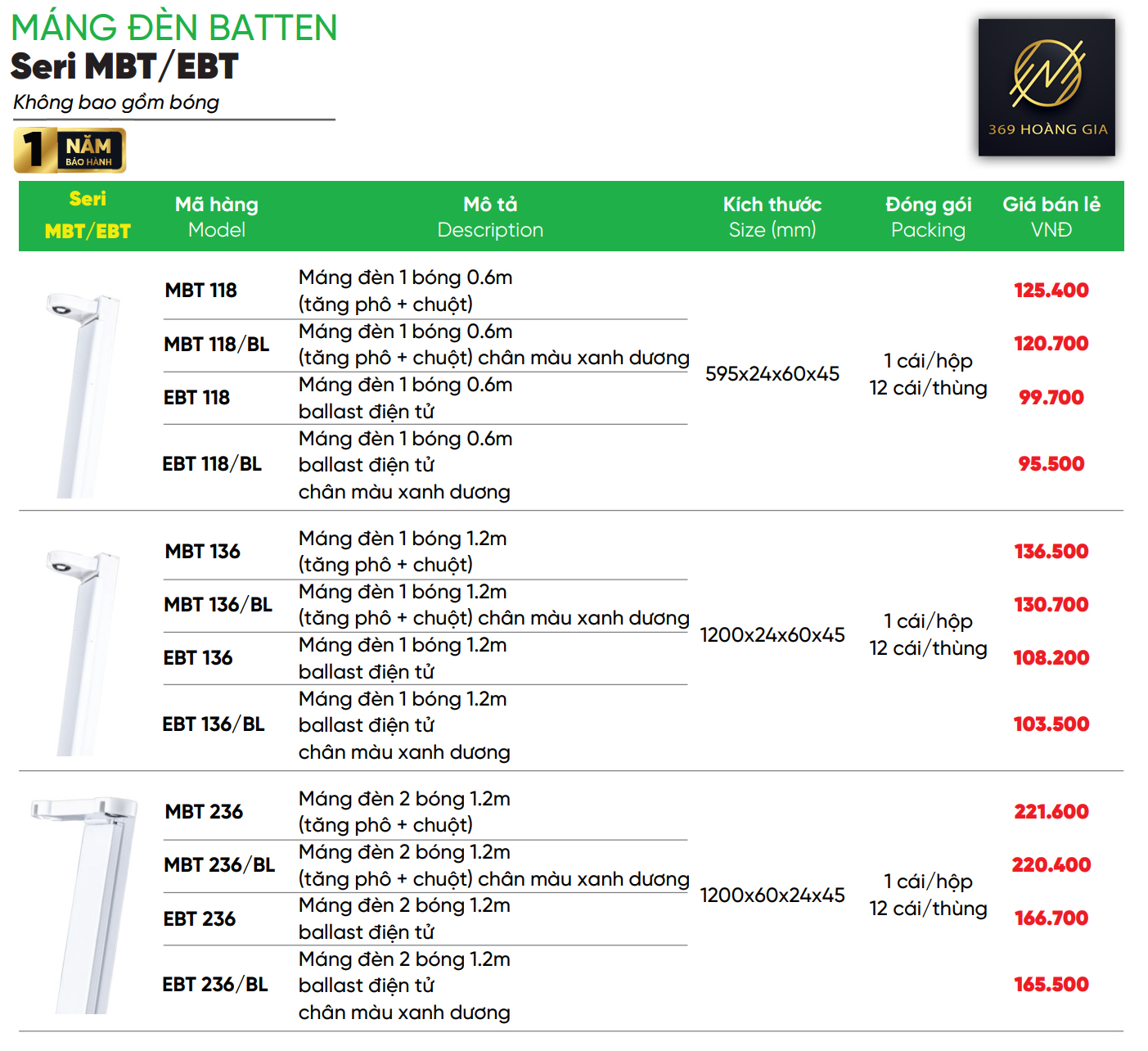 bộ máng đèn led tube mpe 3