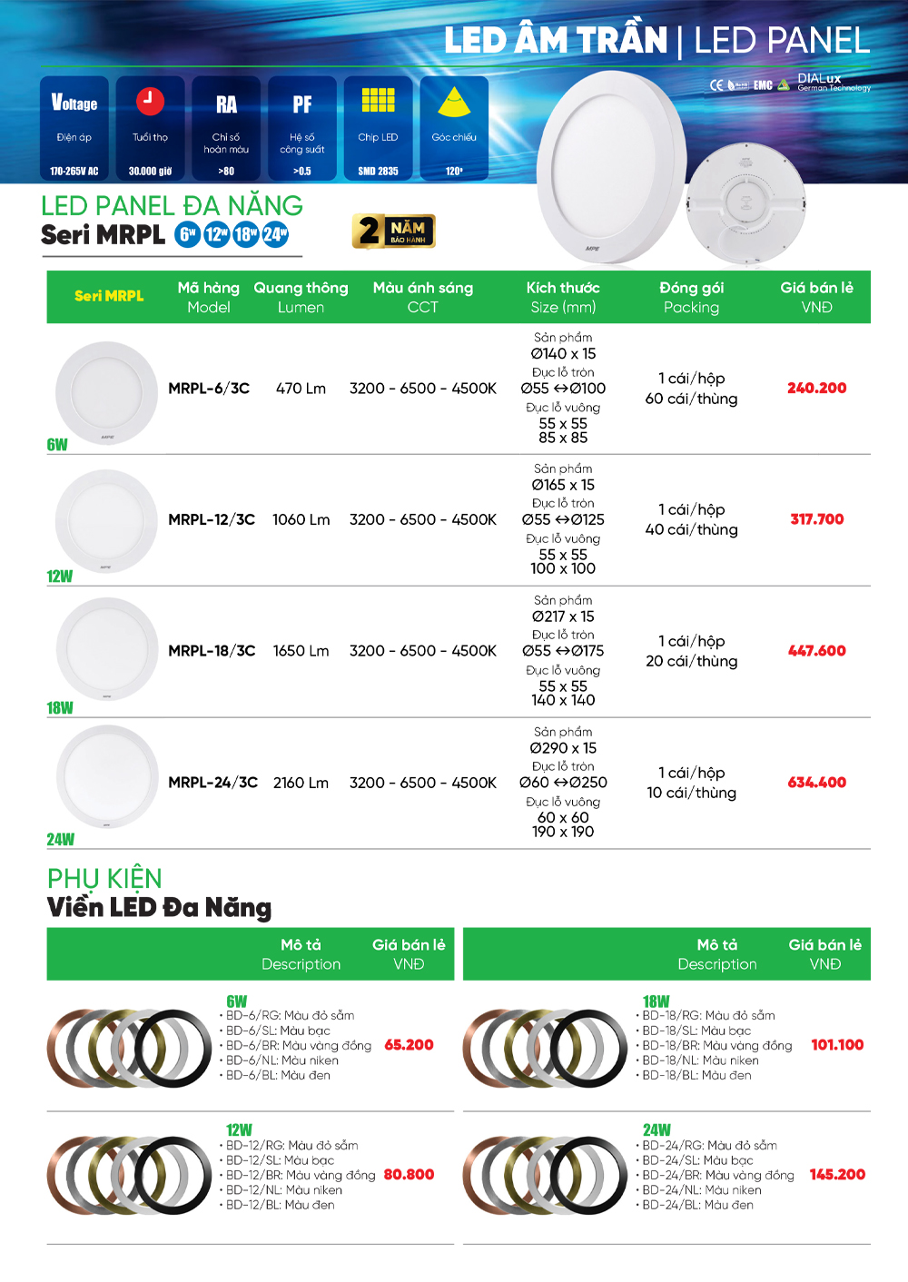 đèn led âm trần mpe mrpl