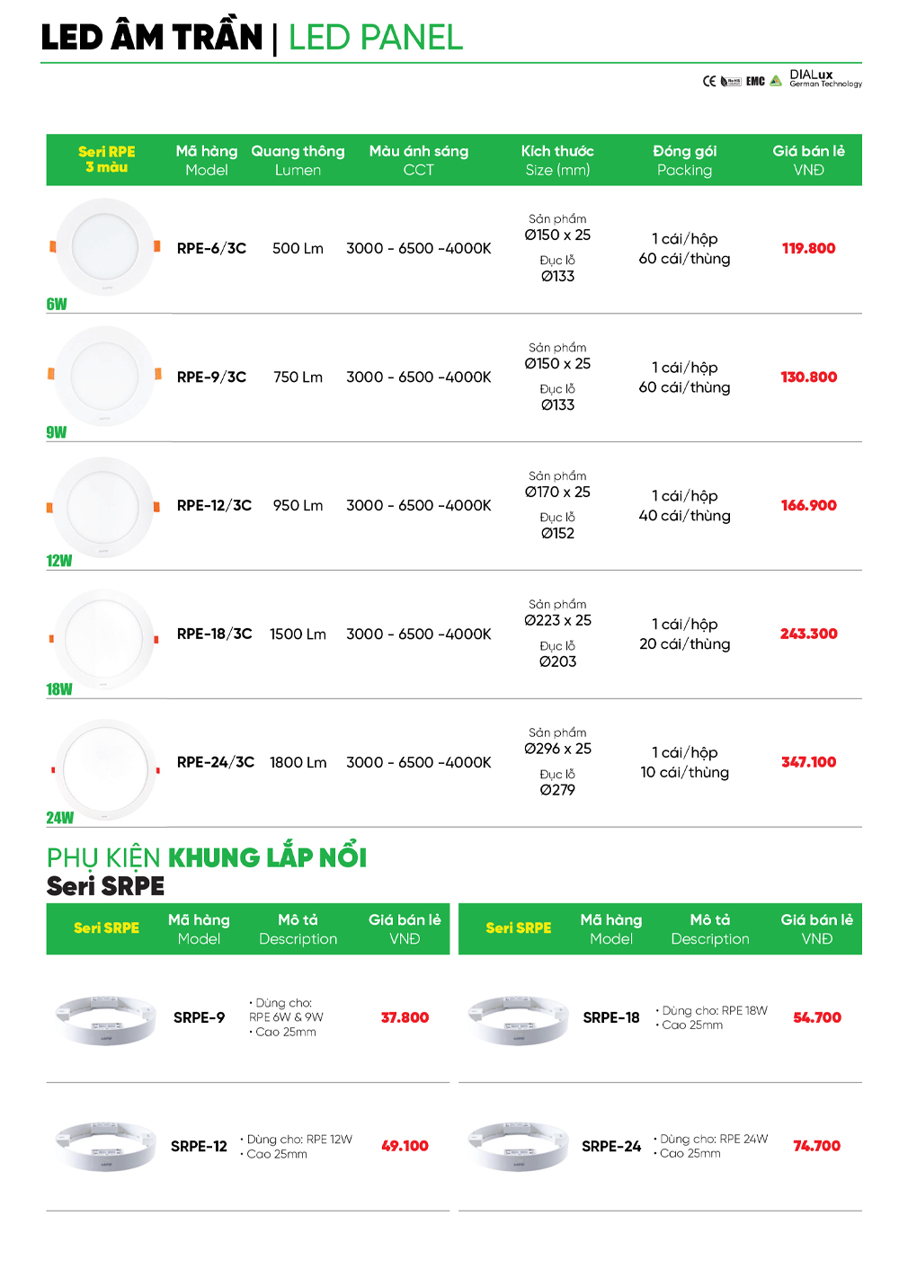 đèn led âm trần mpe rpe 1