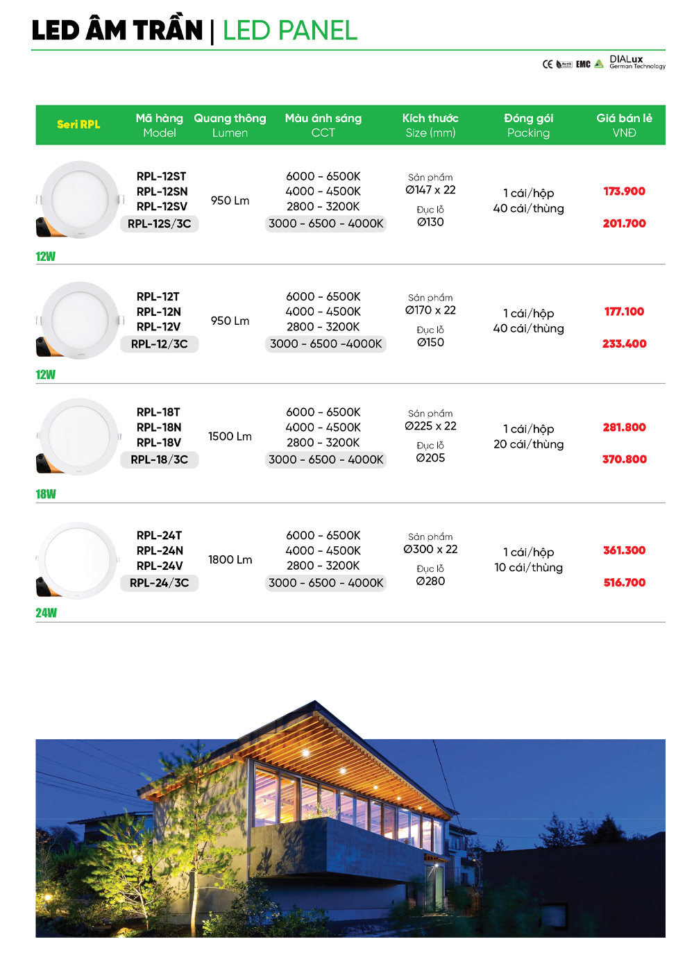 đèn led âm trần mpe rpl 1