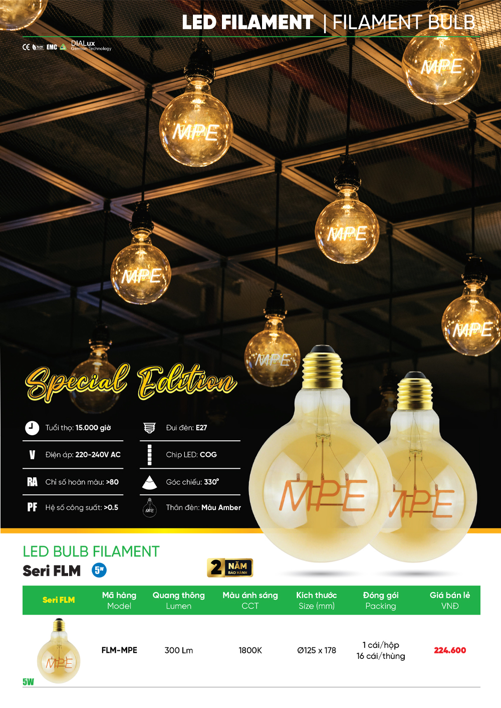 đèn led bulb filament mpe flm
