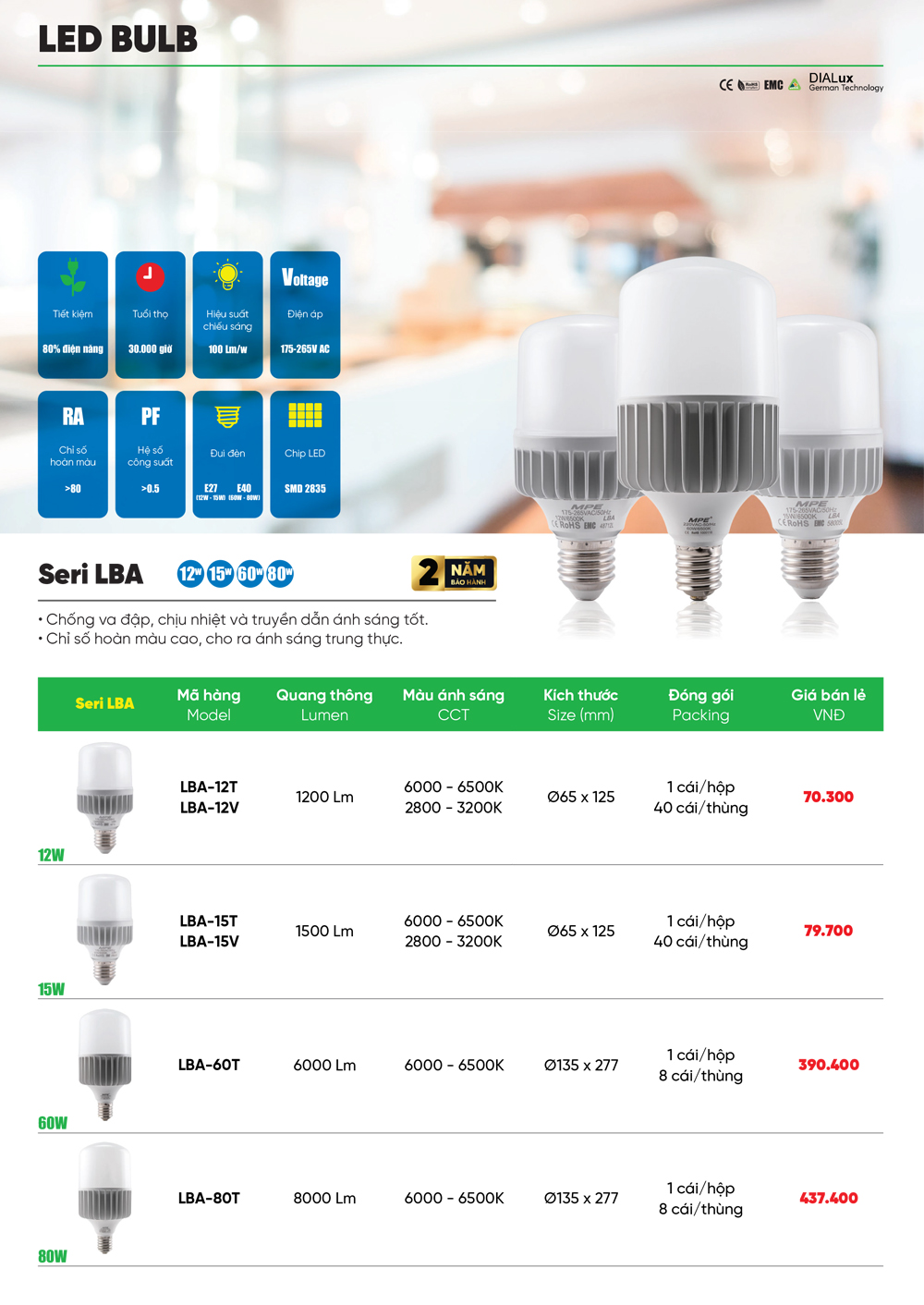 Đèn led Bulb seri LBA