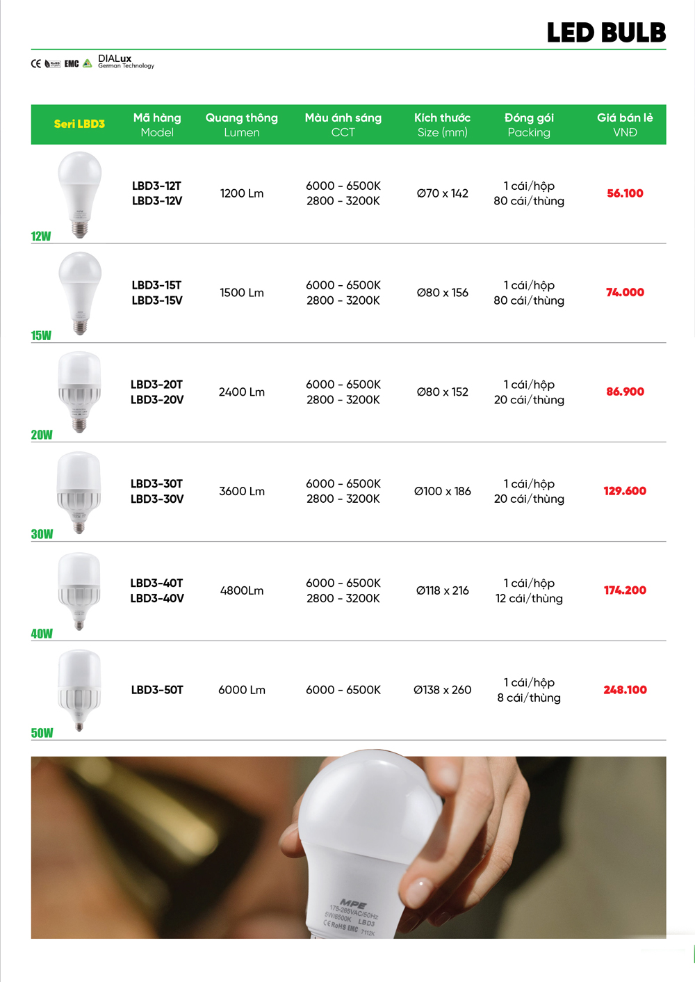 đèn led bulb mpe lbd3 1