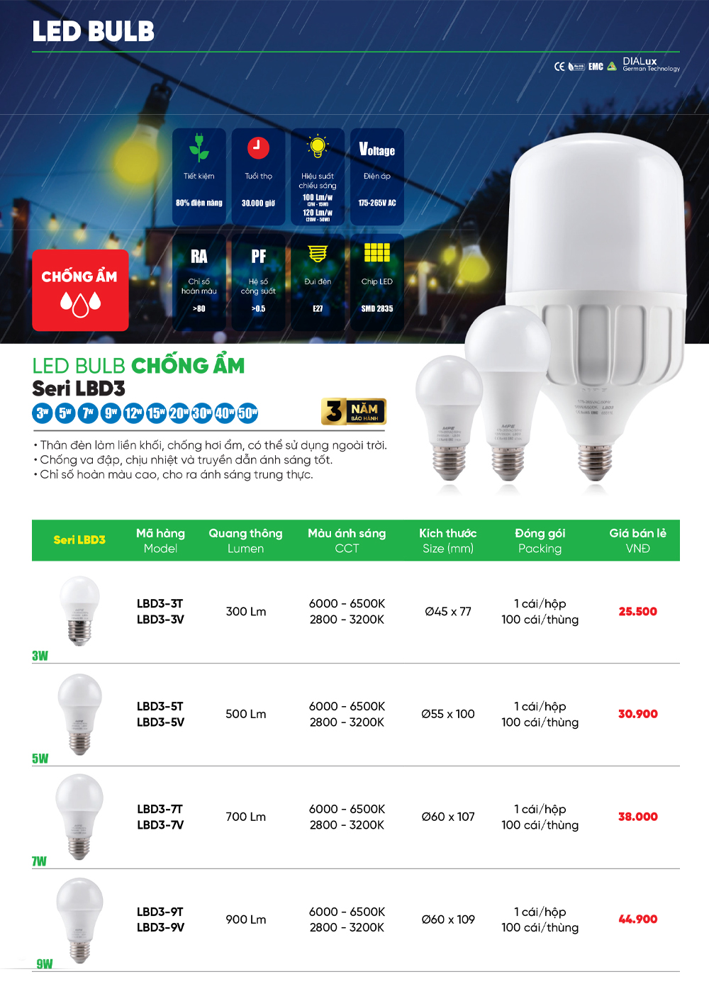 đèn led bulb mpe lbd3