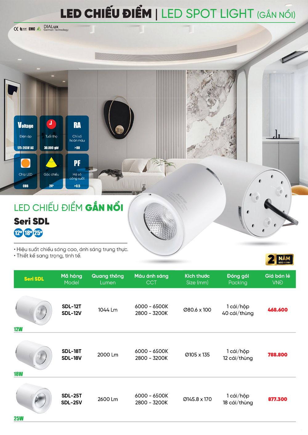 đèn led chiếu điểm mpe sdl