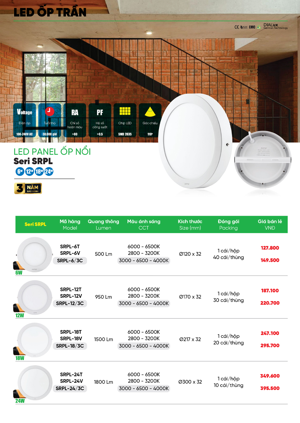 đèn led ốp nổi mpe srpl