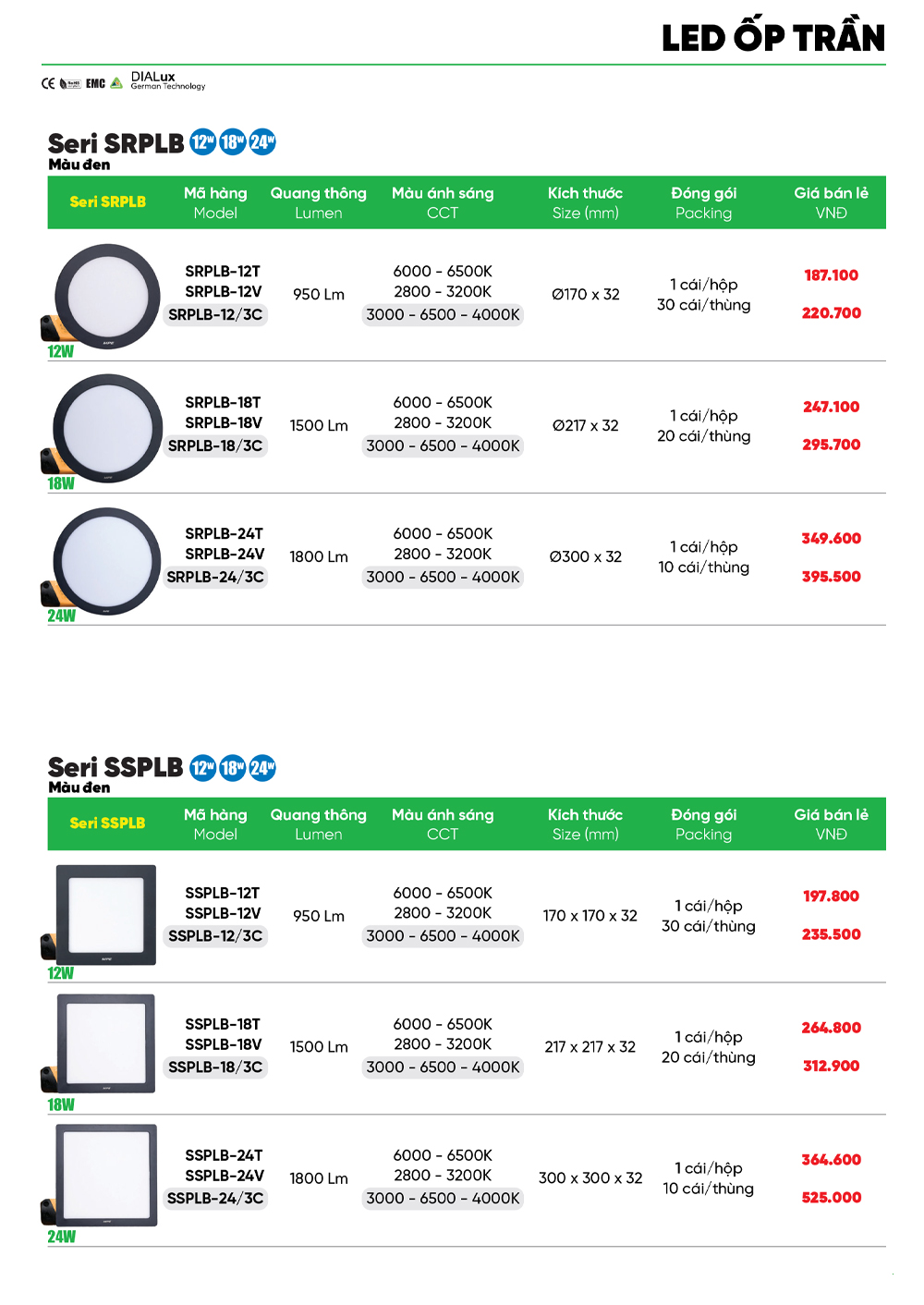 đèn led ốp nổi mpe srplb ssplb màu đen