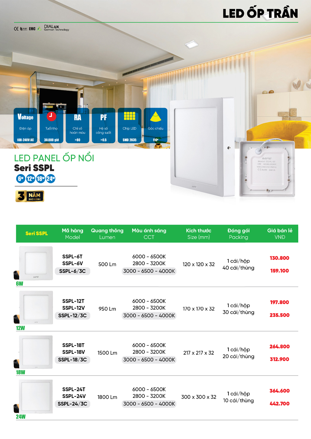đèn led ốp nổi mpe sspl