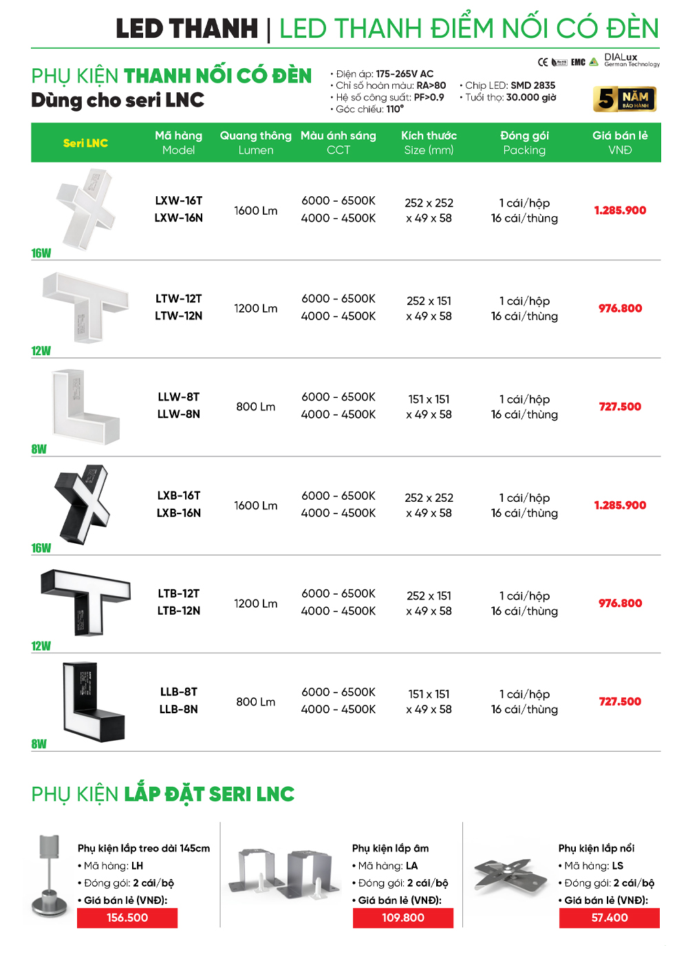 đèn led thanh điểm nối mpe lnc 1