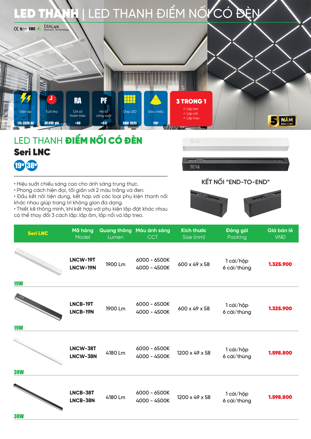 đèn led thanh điểm nối mpe lnc