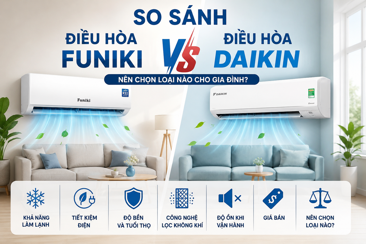 so sánh điều hòa funiki và daikin